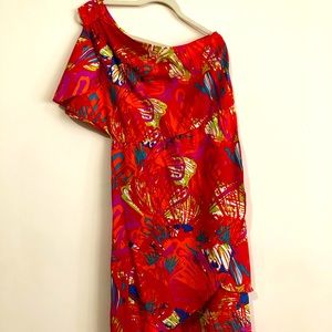 One sleeve tropical dress